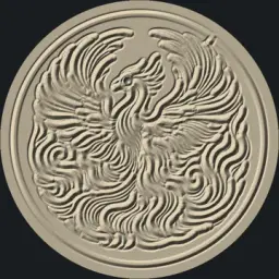 Phoenix Ascending: A rising phoenix with feather fans and flame-like ribbons that sculpt flowing ridges.