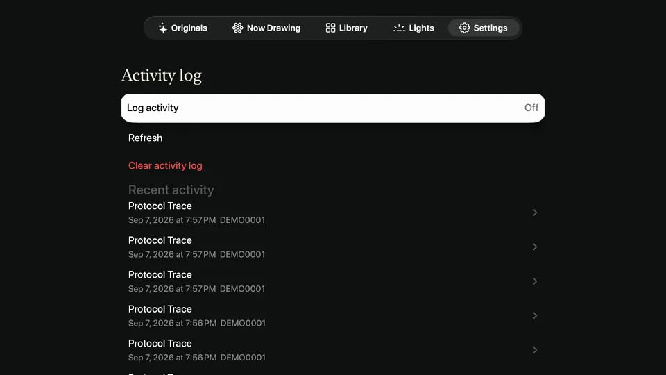 Activity log in Sandform for Apple TV