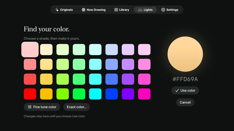 Color palette in Sandform for Apple TV