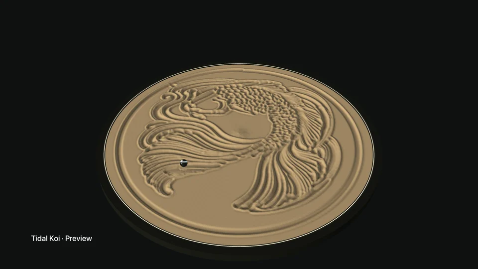 A full-screen native 3D replay of Tidal Koi in Sandform for Apple TV