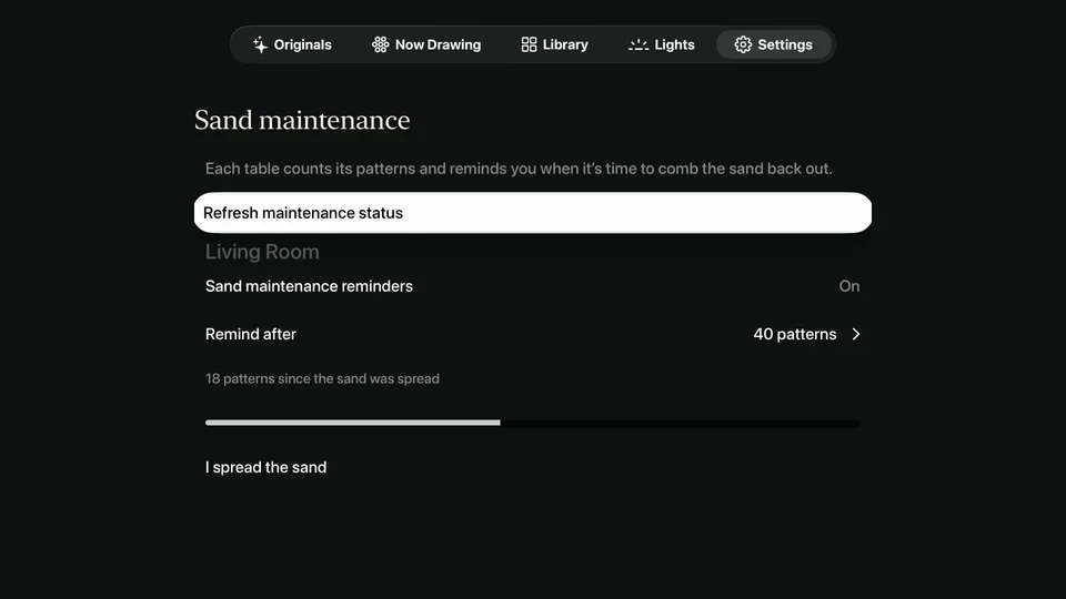 Sand maintenance in Sandform for Apple TV