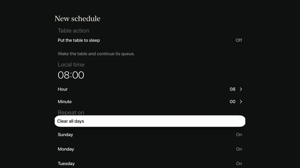 Schedule editor in Sandform for Apple TV