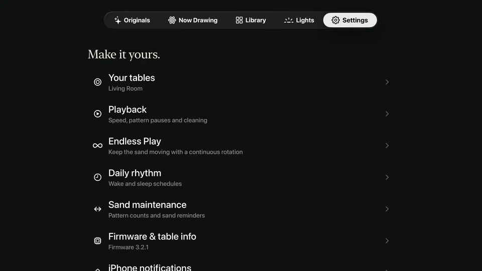 Settings in Sandform for Apple TV